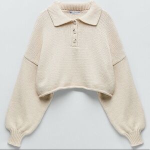 Zara Cream Collared Knit Sweater